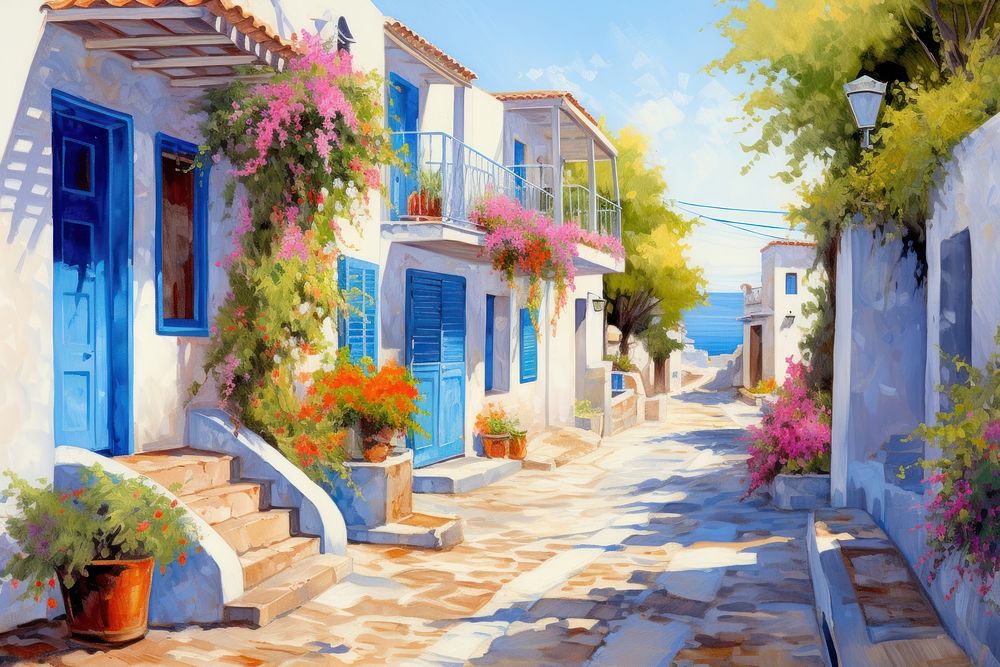 Greece painting street architecture.