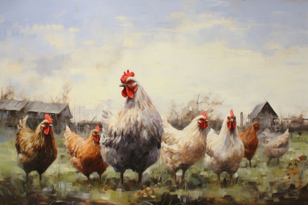 Farm animals painting chicken poultry.