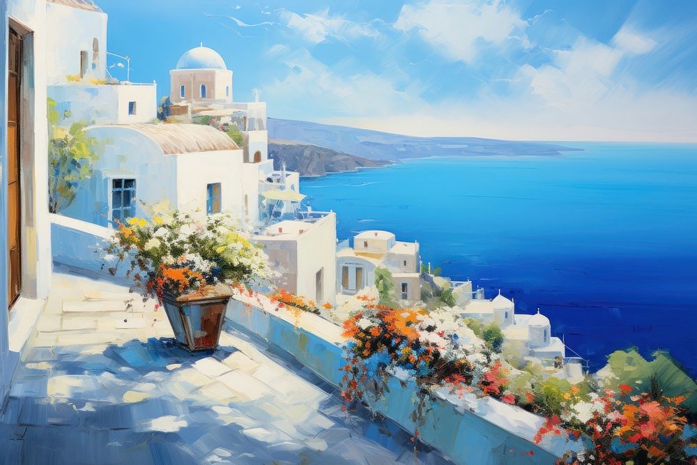 Greece painting architecture flowerpot.