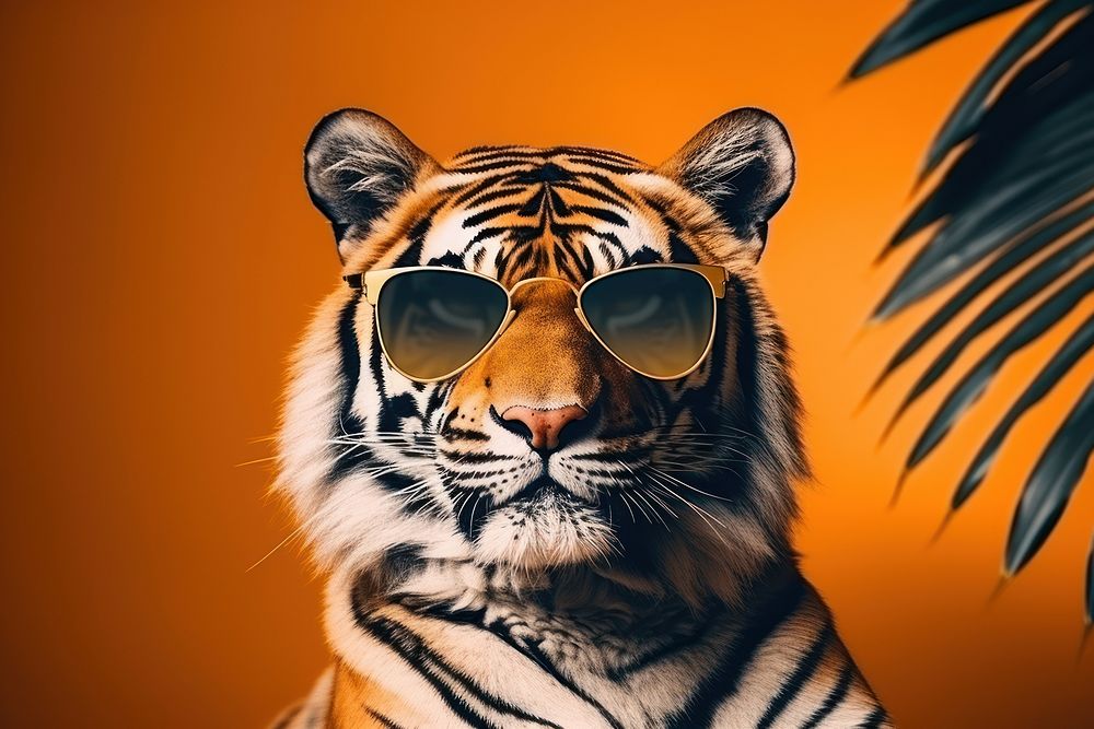 Tiger with sunglasses wildlife animal mammal.