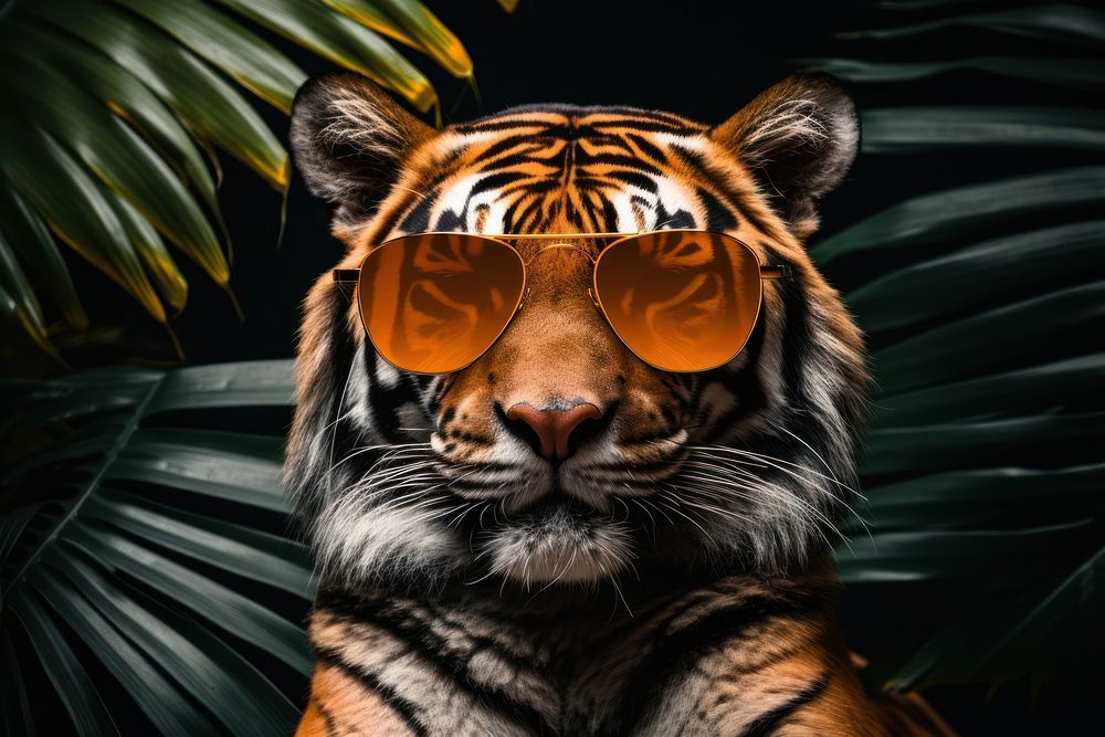 Tiger with sunglasses wildlife animal mammal.