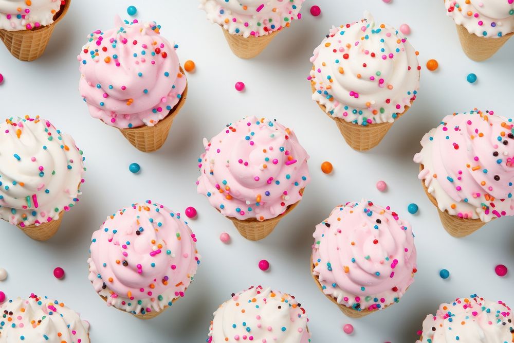 White ice cream texture sprinkles dessert cupcake.