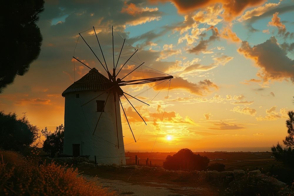 Windmill outdoors sunset nature.