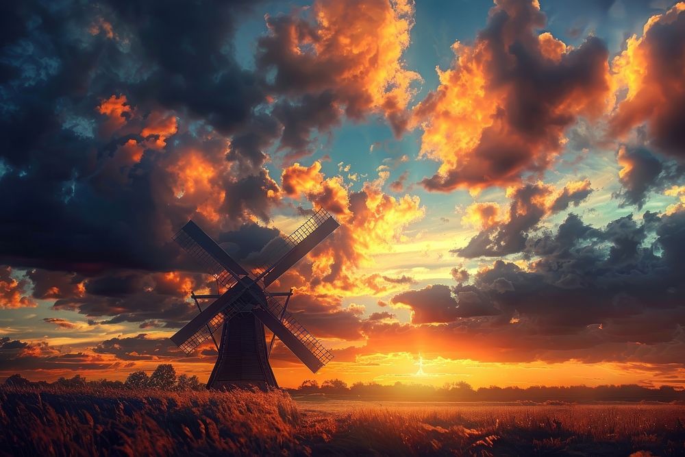 Windmill sky outdoors sunset.