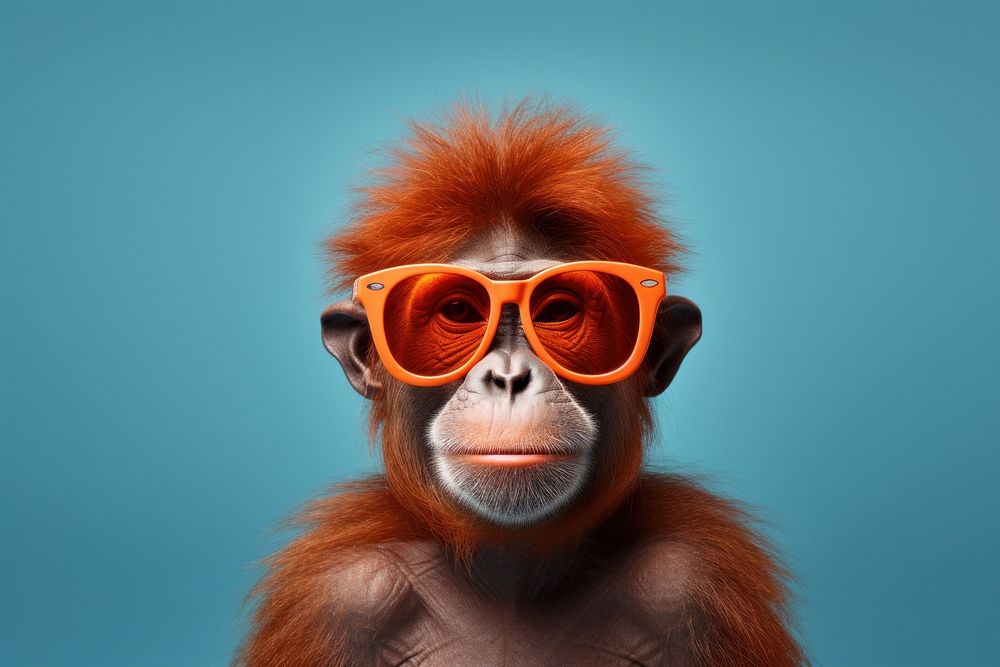 A monkey with sunglasses orangutan wildlife mammal.