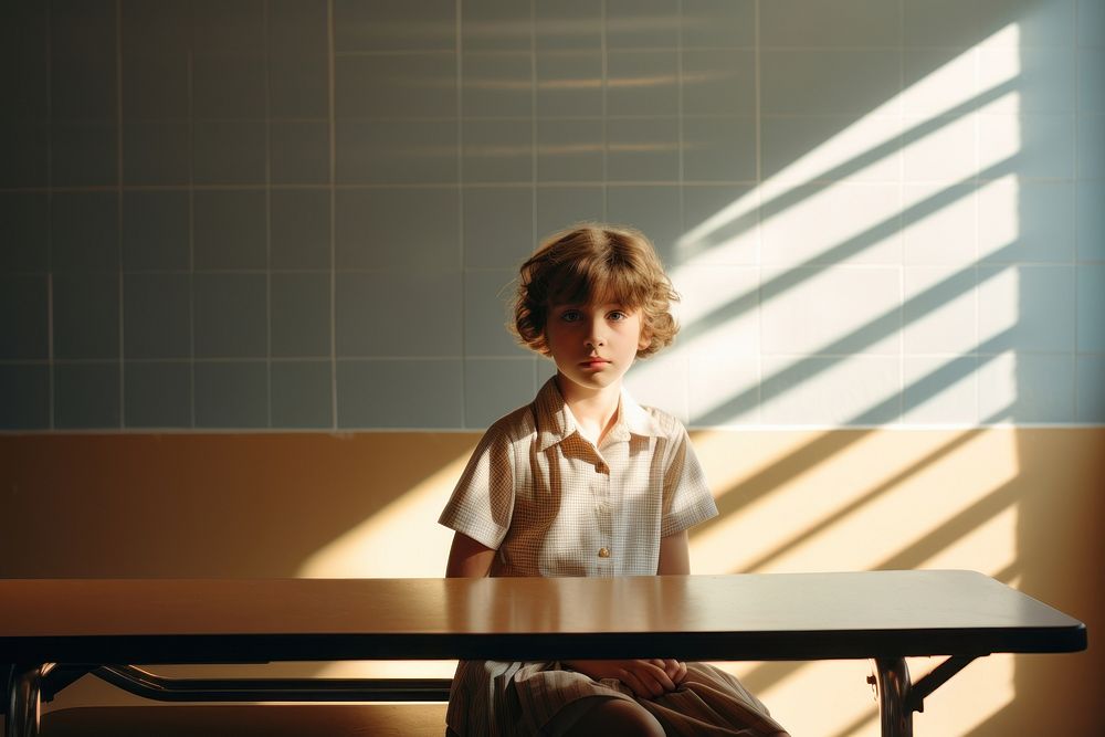 Autistic child holding in a minimalist sunlight sitting shadow.