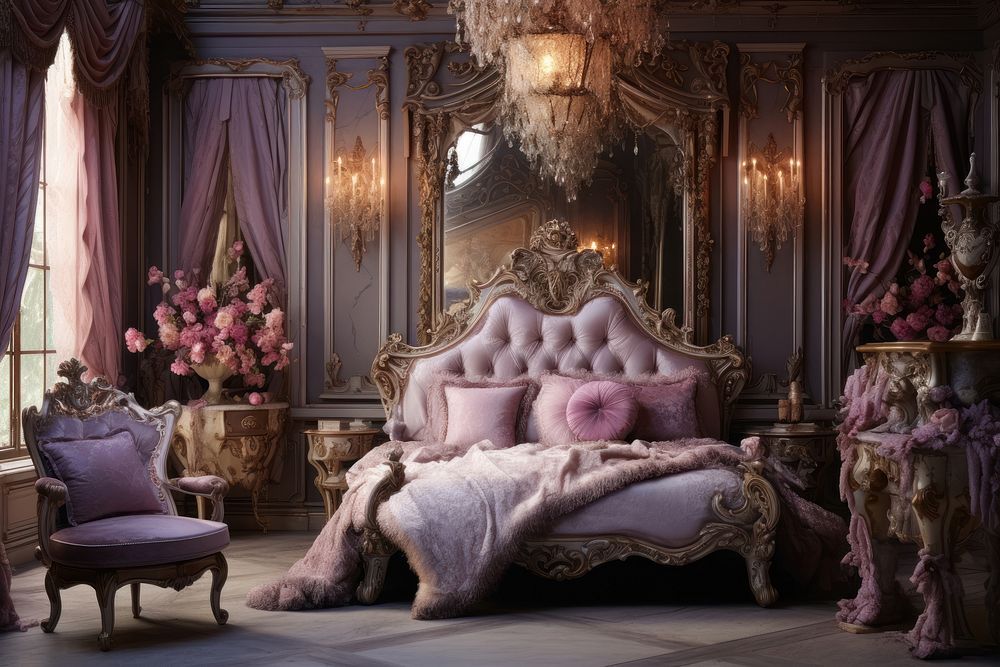 A victorian bedroom interior furniture chair architecture.