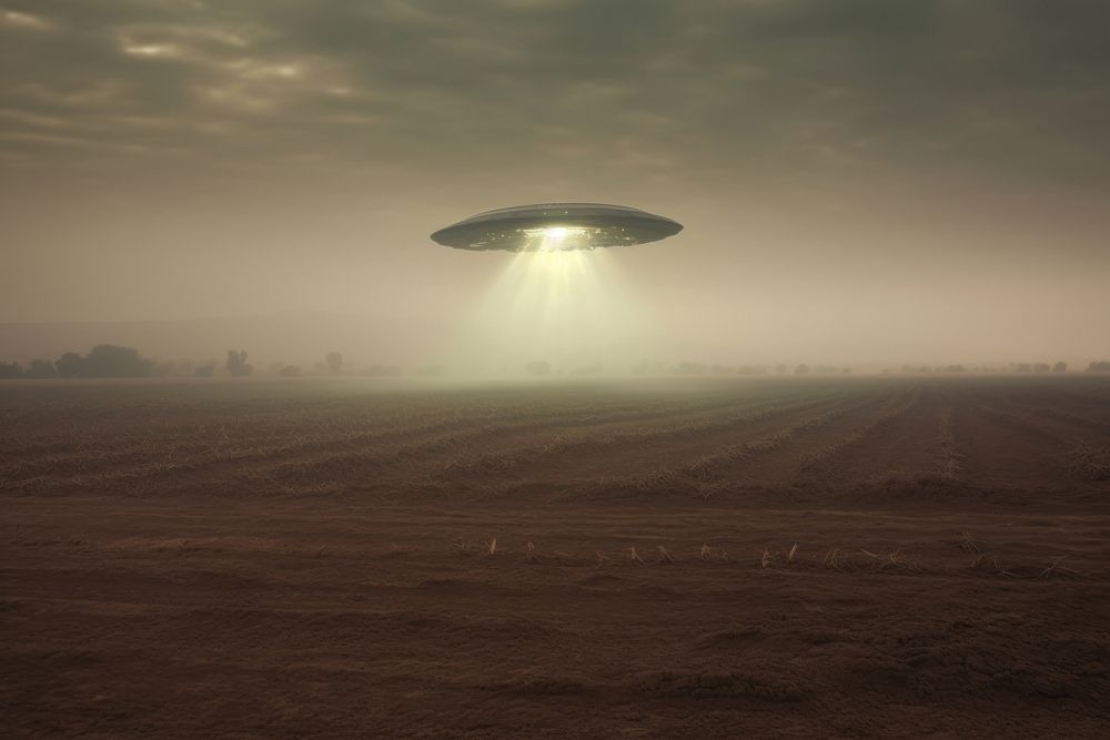 Aliens UFO corn field landing landscape outdoors nature.
