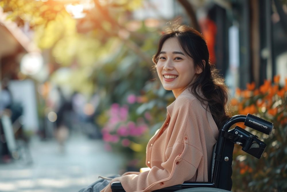 Asian girl on wheelchair smiling smile adult.