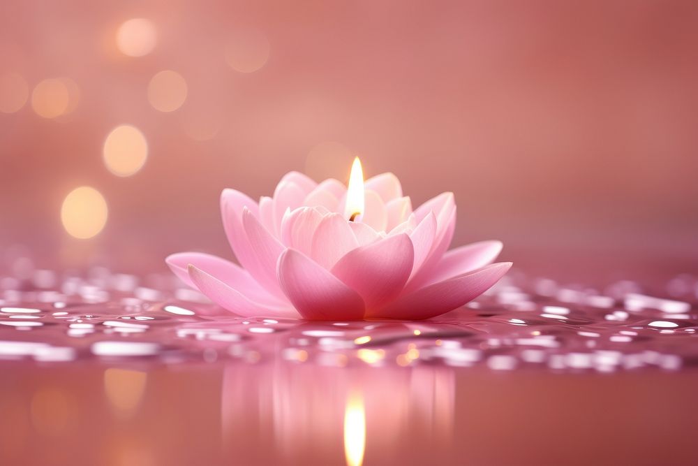 Candle and lotus on pink water pattern flower petal inflorescence.