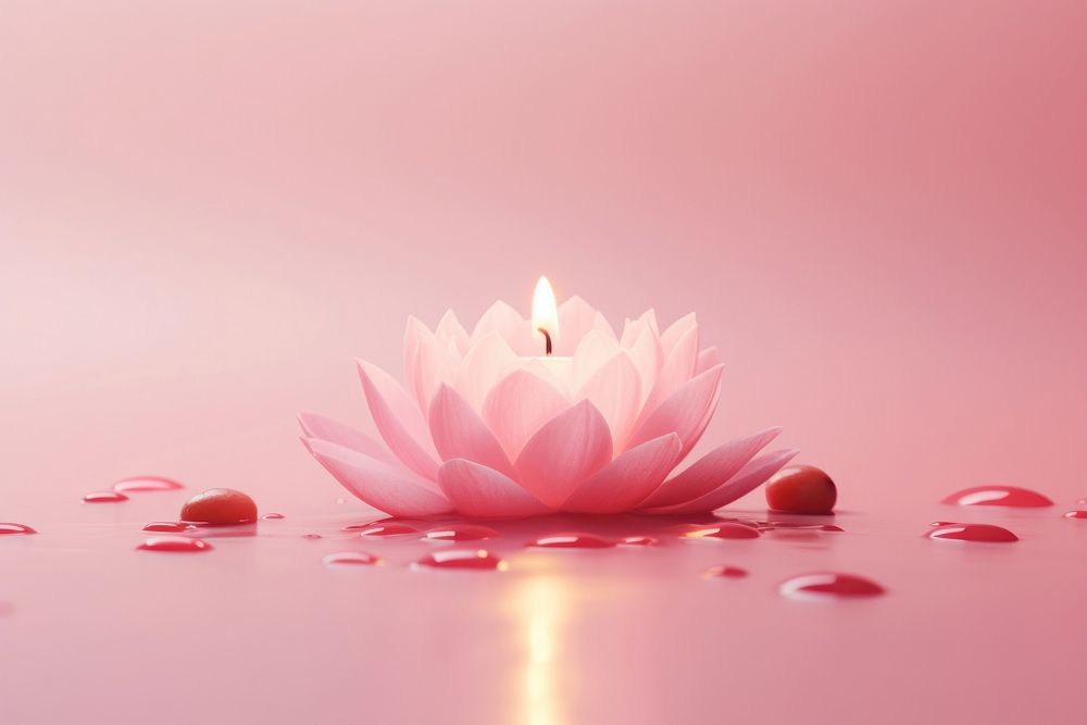 Candle and lotus on pink water pattern flower petal plant.