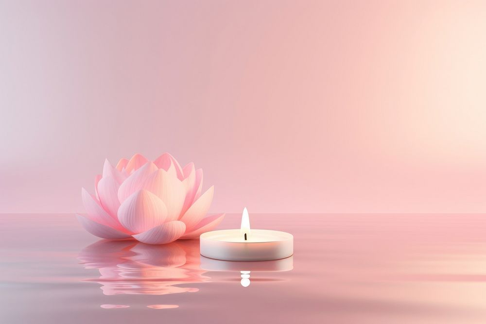Candle and lotus on pink water pattern flower spirituality illuminated.
