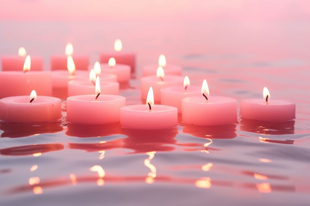Candles on pink water pattern backgrounds spirituality illuminated.
