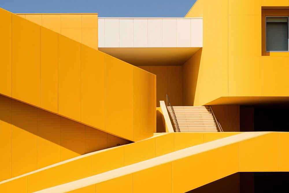 Photo of modern architecture staircase building yellow.