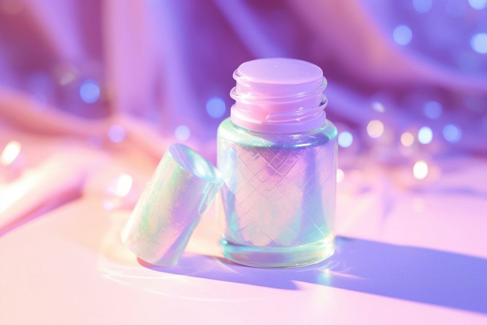 Pastel nail bottle cosmetics perfume illuminated.