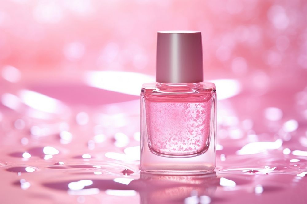 Pink nail bottle cosmetics perfume manicure.