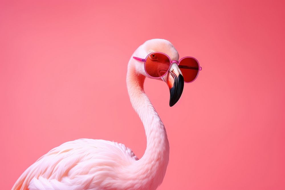 Pink flamingo with sunglasses animal bird beak.