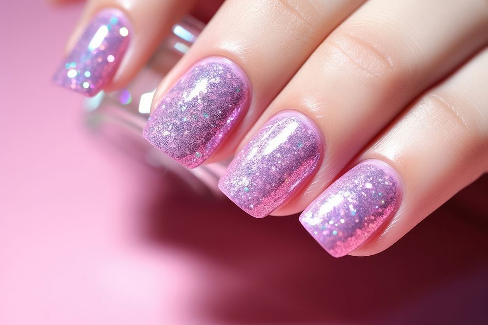 Pink silver nail bottle cosmetics hand fingernail.