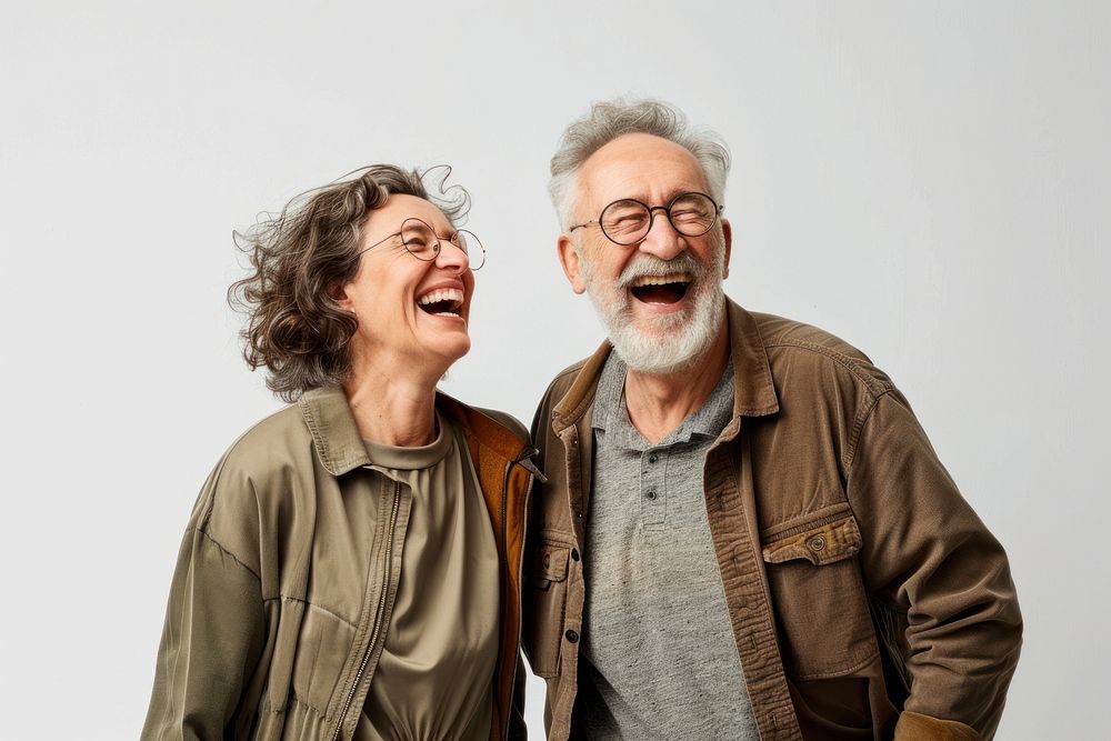Senior couple laughing glasses adult.