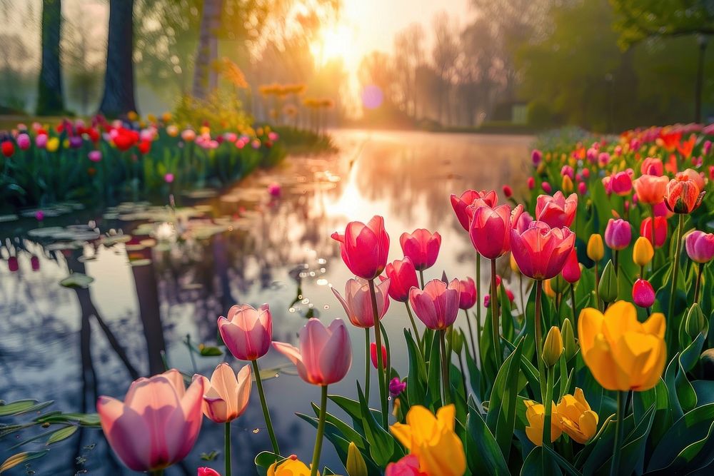Sunrise tulip landscape outdoors.