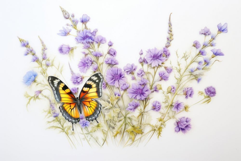 A butterfly flower lavender drawing.