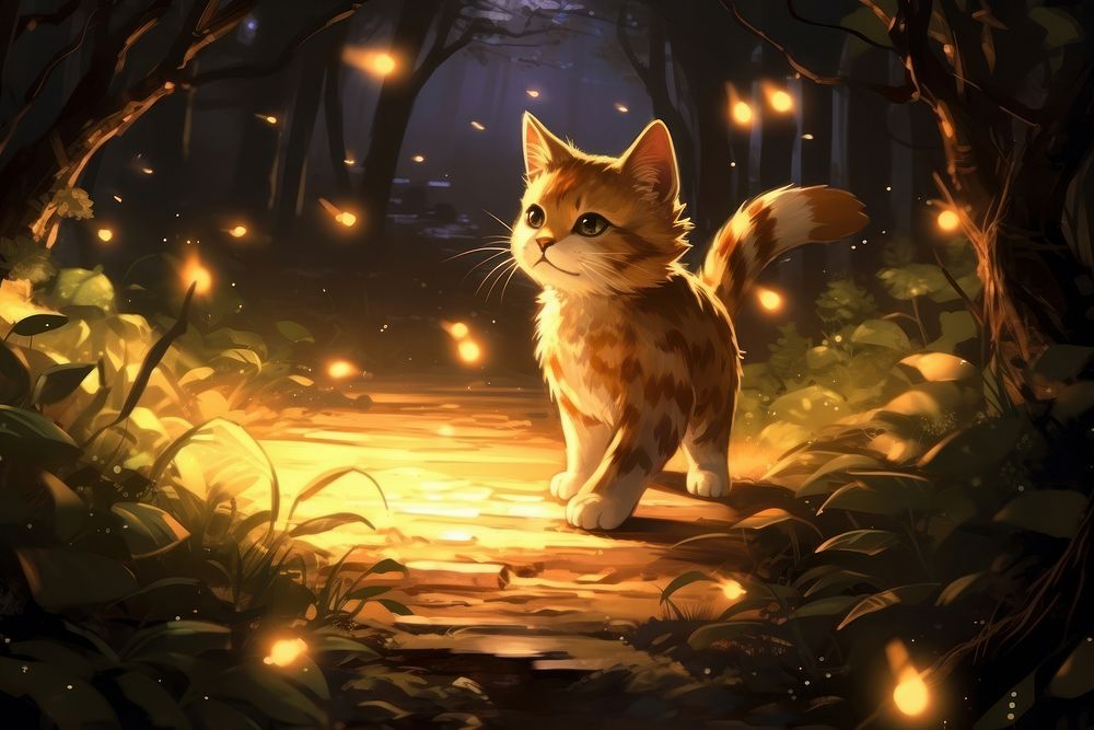 Illustration cat art path firefly animal mammal.