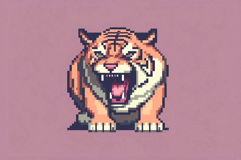 Tiger roar pixel mammal art representation.