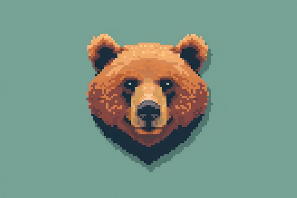 Bear face pixel mammal art representation.