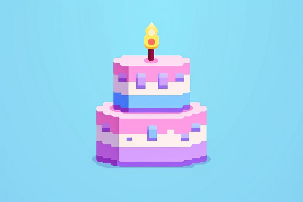 Birthday cake pixel dessert candle food.
