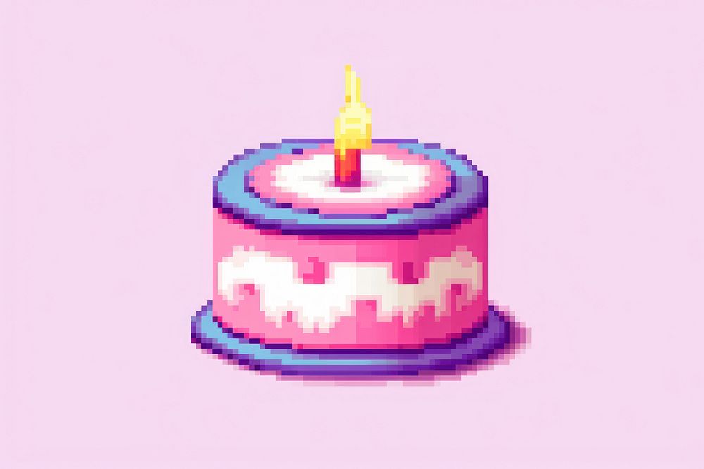 Birthday cake pixel dessert candle anniversary.