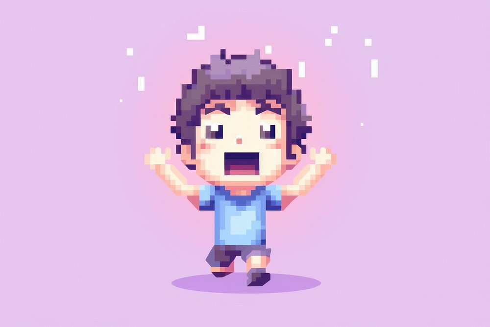 Boy excited pixel portrait graphics purple.