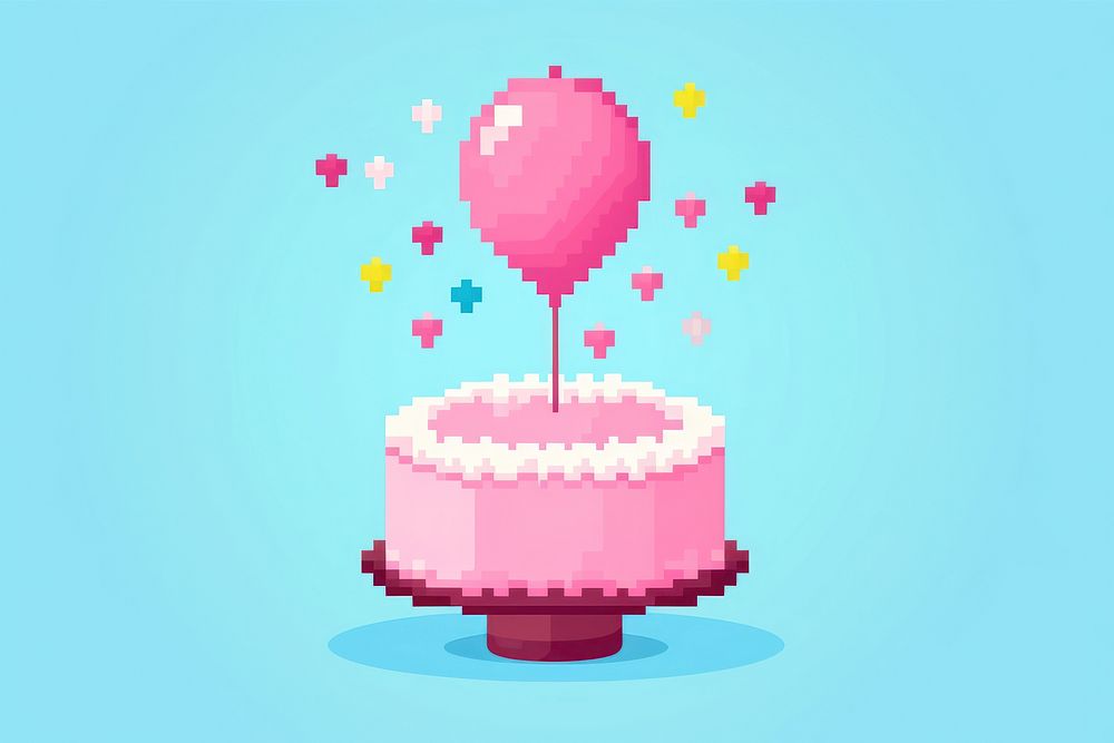 Cake and balloon pixel dessert food celebration.