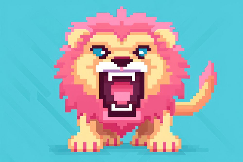 Lion roar pixel mammal art representation.