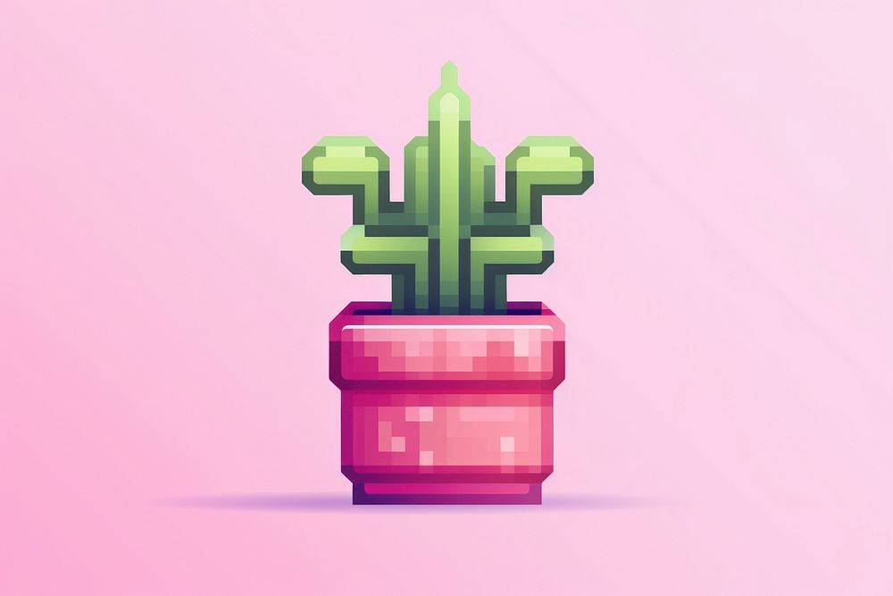 Plant in pot pixel graphics green art.