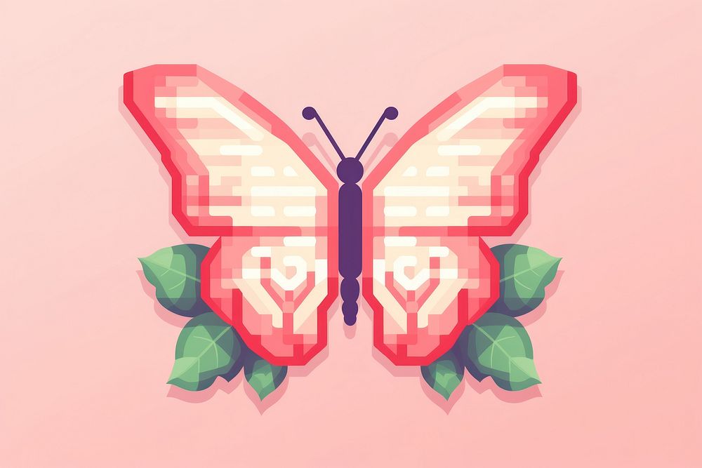 Rose and butterfly pixel graphics art architecture.