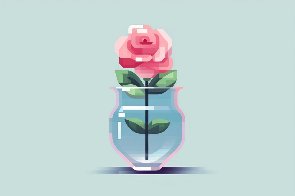 Rose in glass pixel flower plant vase.