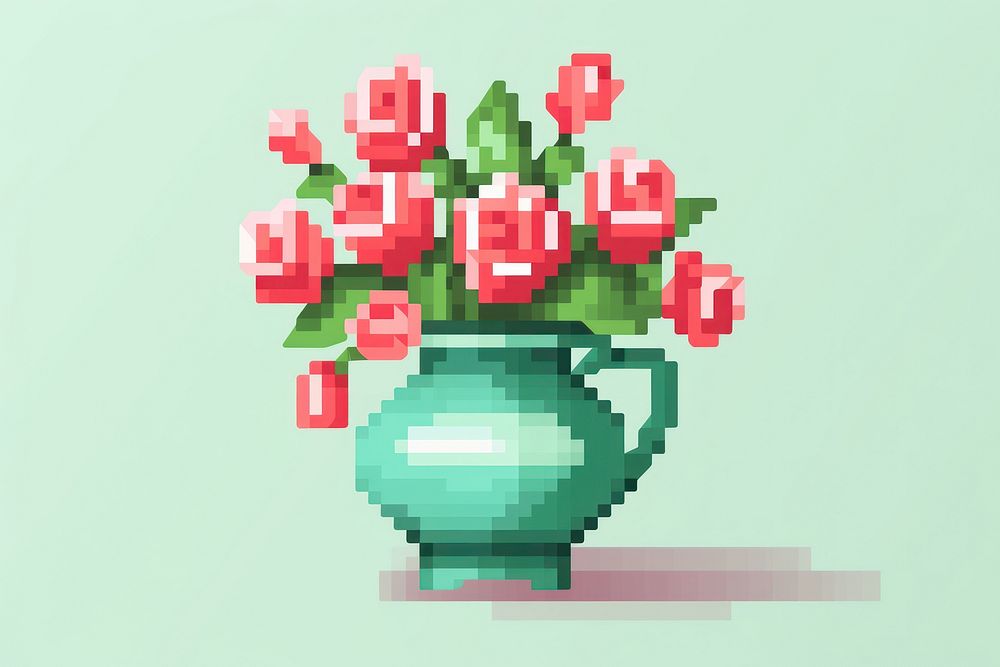 Rose vase pixel art graphics flower.