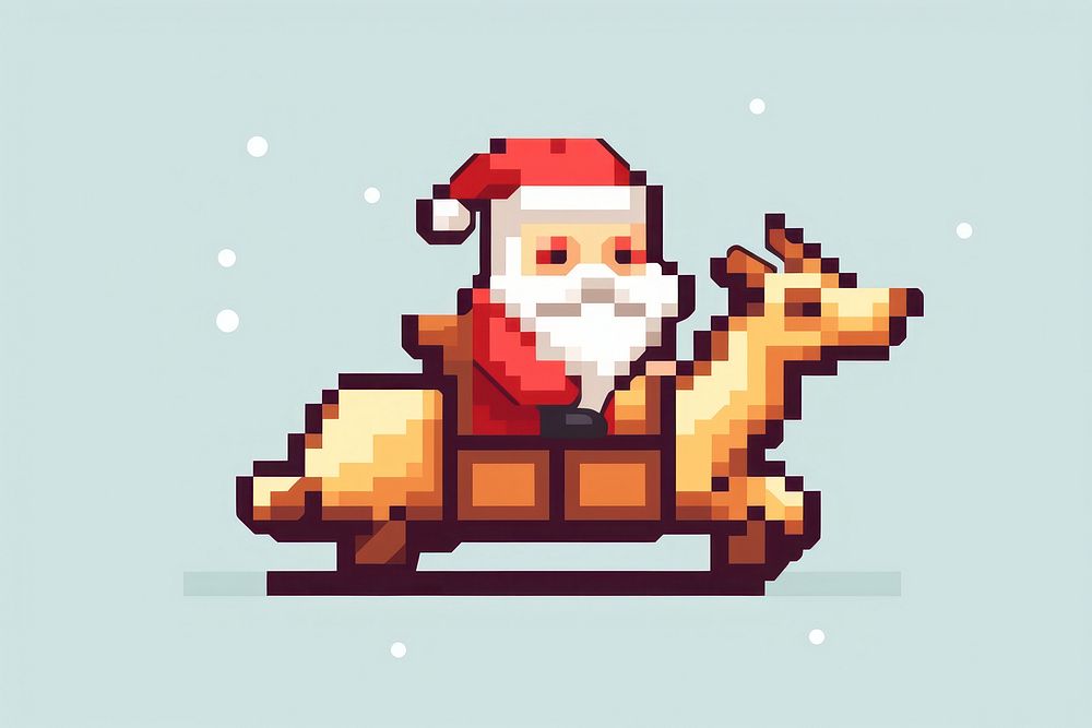 Santa on sleigh pixel shape art representation.