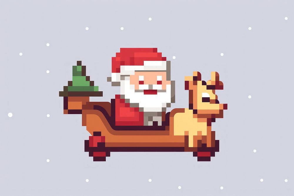Santa on sleigh pixel shape representation illuminated.