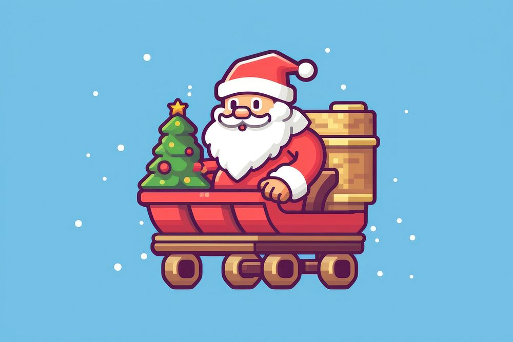 Santa on sleigh pixel cartoon night representation.