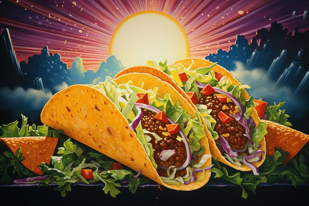 Airbrush art of a taco food vegetable freshness.