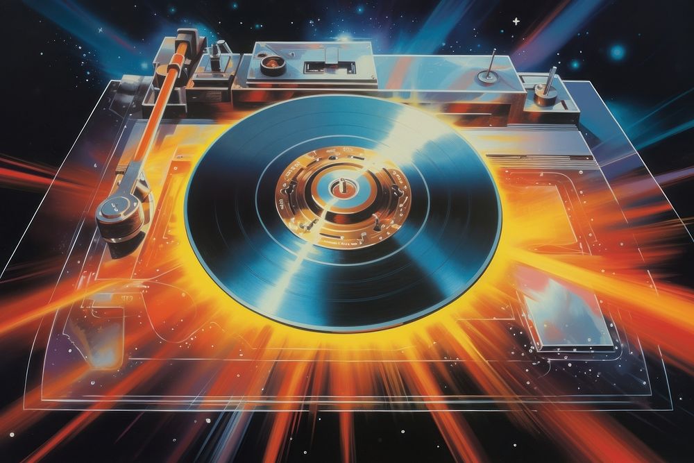 Airbrush art of a vinyl electronics gramophone technology.