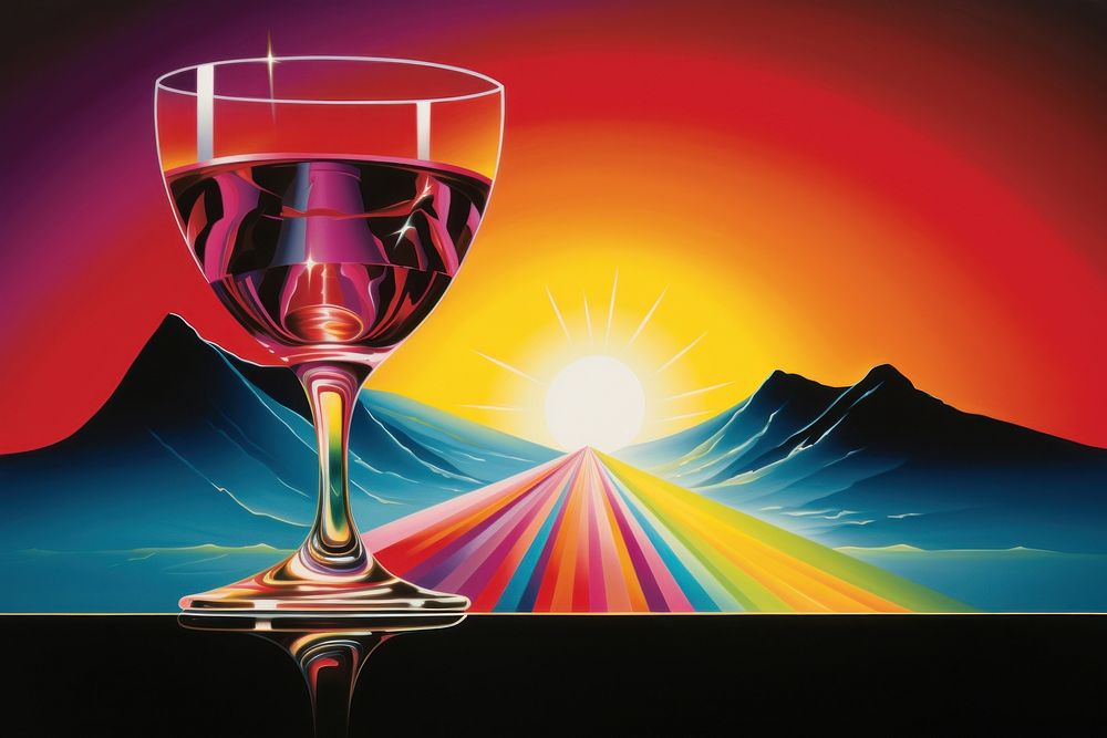 Airbrush art of a wine glass drink refreshment drinkware.