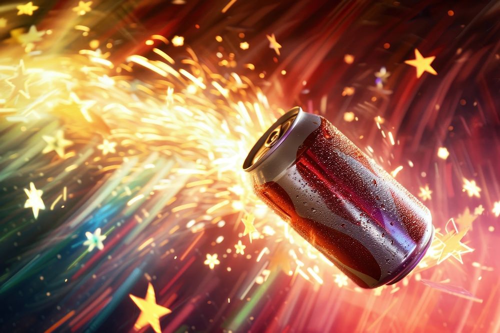 Aluminium soda can illuminated celebration fireworks.