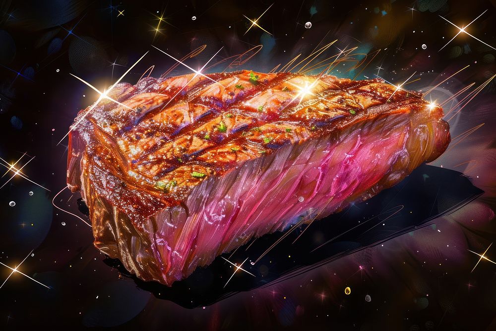Barbecue dry aged entrecote beef steak sliced barbecue meat food.