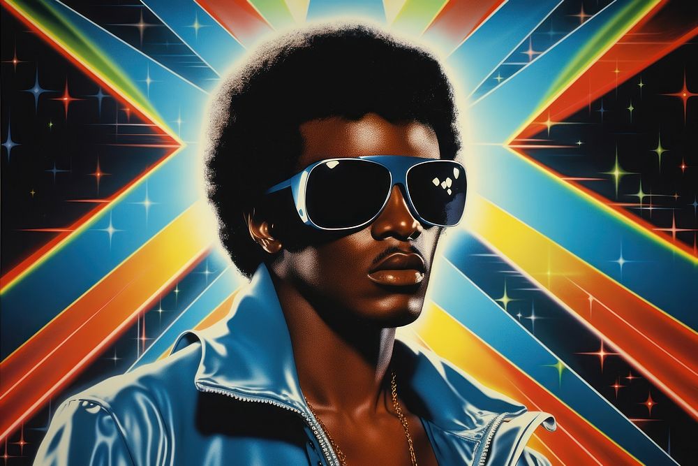 Airbrush art of a cool blackman sunglasses portrait accessories.