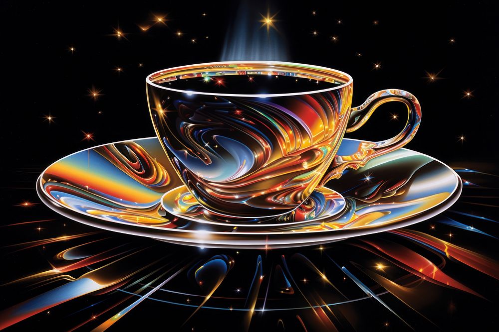 Airbrush art of a coffee cup saucer drink mug.