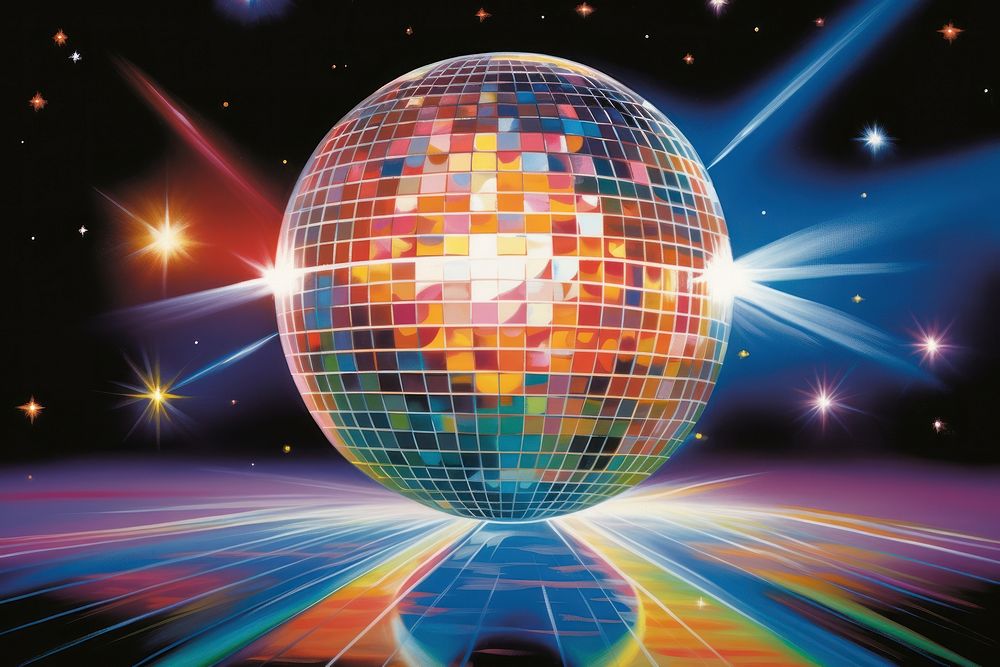 Airbrush art of a disco ball sphere planet light.