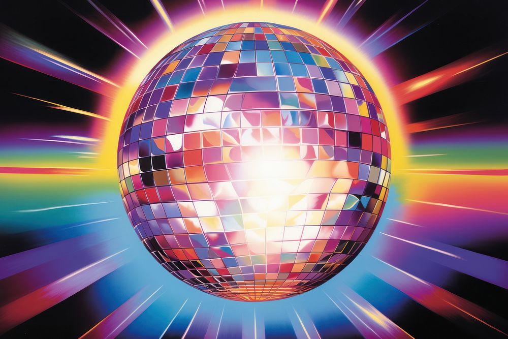 Airbrush art of a disco ball nightclub pattern sphere.
