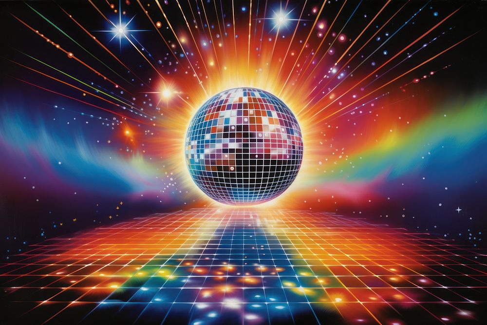 Airbrush art of a disco ball universe sphere light.
